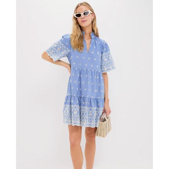 Tuckernuck Chambray Embroidered Crawford Dress Medium Floral Tiny Flaw - Picture 1 of 16